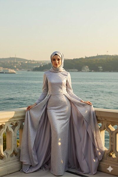 Kenzel KUYRUKLU İNCİ İŞLEMELİ ABİYE-GRİ