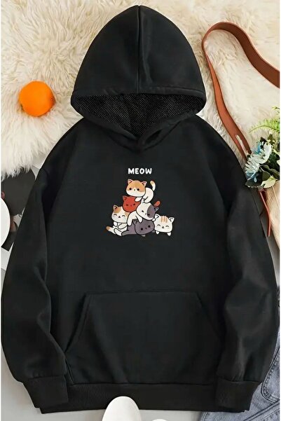 BG BASKI ATÖLYESİ سترة / هوديي كاتي مطبوع الأساسية للجنسين بغطاء رأس