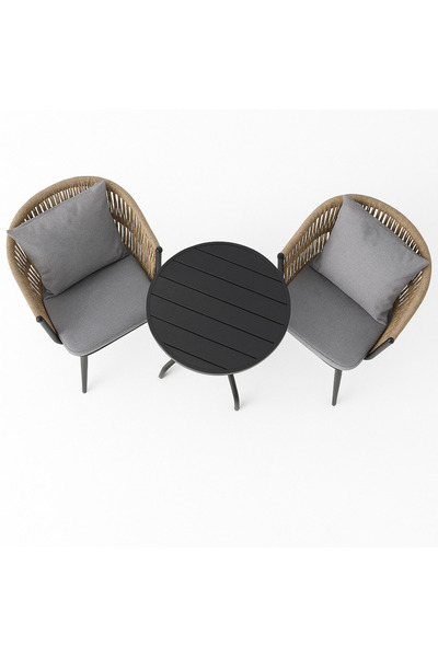 Ebticar Elegant Black & Beige Outdoor Tea Set with Foam Cushions – 2 Chairs & 1 Table