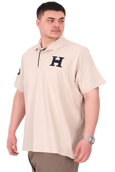 ModeXL Fashion XL Large Size Men's T-Shirt Polo Neck H Brouded U25312 Beige