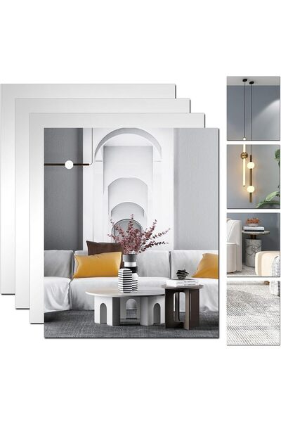 Slasa 4-Piece HD Self-Adhesive Glass Mirror Tiles (35.5×30 cm) for Wall Décor