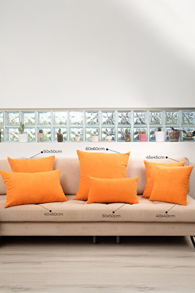 ASDİVA Cozy Suede Textured Plain Punch (Punch) Style Decorative Throw Pillow Cover with Optional Sizes - Orange