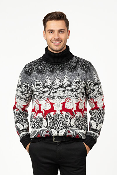 Pulltonic Men's Turtleneck Deer Pattern Sweater