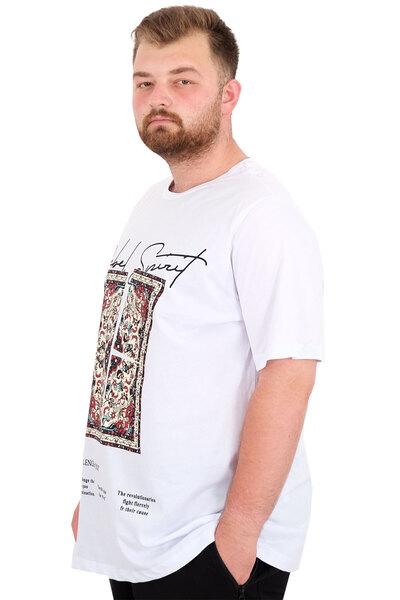 ModeXL Fashion XL Large Size Men's T-Shirt Crew Neck Rebel U25039 White