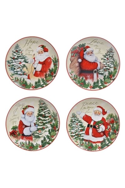 BREZIUM Set of 4 Christmas porcelain plates, 19 cm, Red/Green