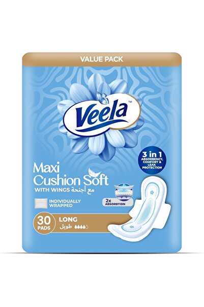 VEELA Cushion Soft Maxi Pads for Women - Long, 30 Count