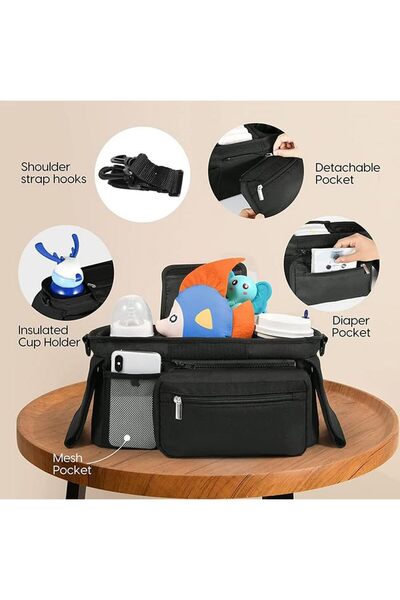Generic Mikoz Universal Baby Stroller Organizer with Insulated Cup Holders and Detachable Shoulder Strap