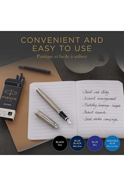 Parker Quink Washable Ink Cartridges, Blue, Pack of 5