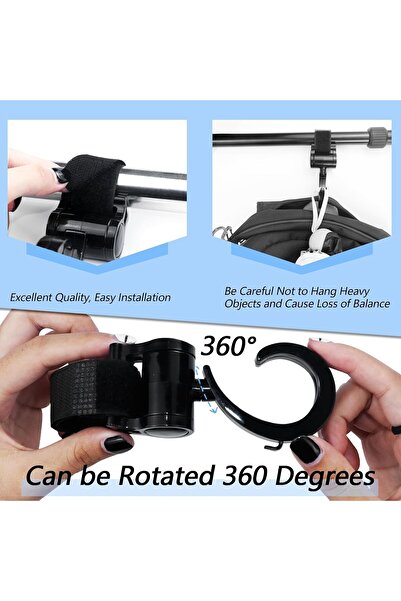 Generic Stroller Hooks, 4 Heavy-Duty Large 360° Rotating Black Hooks for Bags - Exifor