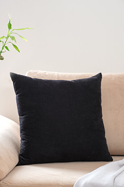 ASDİVA Cozy Suede Textured Plain Punch (Punch) Style Decorative Throw Pillow Cover with Optional Sizes - Black
