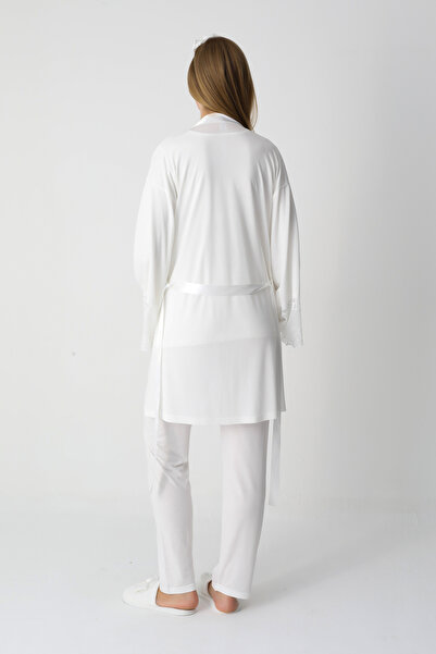 ERDENİZ TEKSTİL Σετ πιτζάμες εγκυμοσύνης με δαντέλα που διακοσμείται με βισκόζη - με παντόφλες και δώρο κορώνα