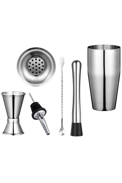 Aptel Set of 6 bartender accessories, cocktail preparation, stainless steel, silver, 27x12x10 cm