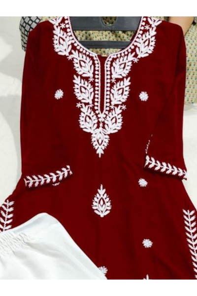MYSMAR Maroon Rayon Cotton Kurti Pant - PMM14876 | Maroon