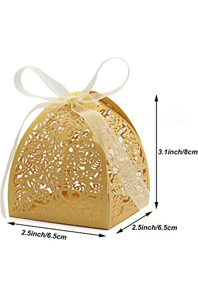 JZS Laser Cut Rose Candy Boxes 50PCS Wedding Favor Gift Boxes with Ribbons Yellow