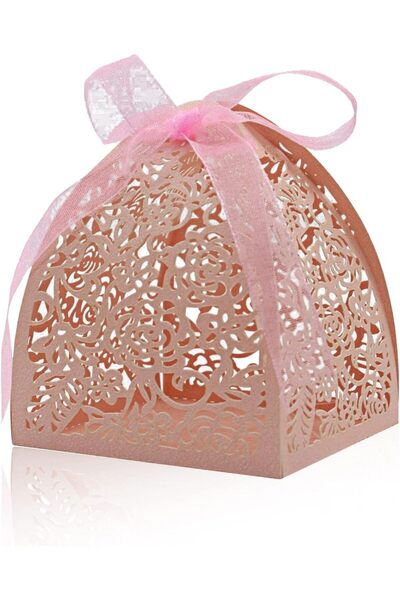 JZS Laser Cut Rose Candy Boxes 50PCS Wedding Favor Pink