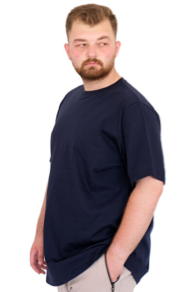 ModeXL Mode XL Large Size Men's T-Shirt Crew Neck Basic U25162 Navy Blue