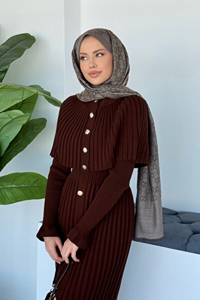 Şulemoda Giyim Çınar Cape Buttoned Suit Brown