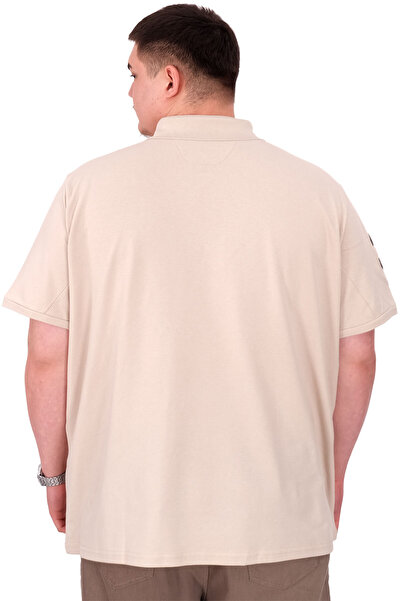 ModeXL Fashion XL Large Size Men's T-Shirt Polo Neck H Brouded U25312 Beige