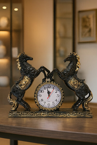 GZNDEKOR İkili Saatli Dekoratif At Biblo