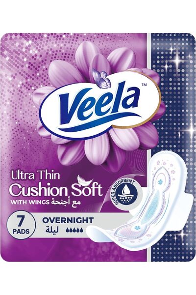 VEELA Cushion Soft Ultra Thin Pads for Women - Heavy Flow, Long, 7 Count