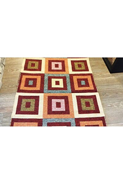 OEM Traditional woven jute rug, reversible, 80 x 200 cm, red and cream, Geometric 2