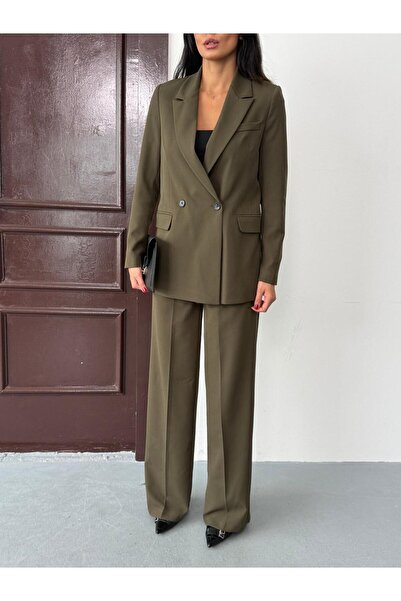 Afri Haki Kadın Polly Viscon Takım – 1. Sınıf Kumaş Blazer Ceket & Palazzo Pantolon İkili Takım