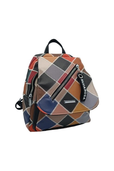 EVoStyle Rucsac de damă Silvia Rosa SR-6098 – Design Patchwork, 30 × 25 × 10 cm, Negru