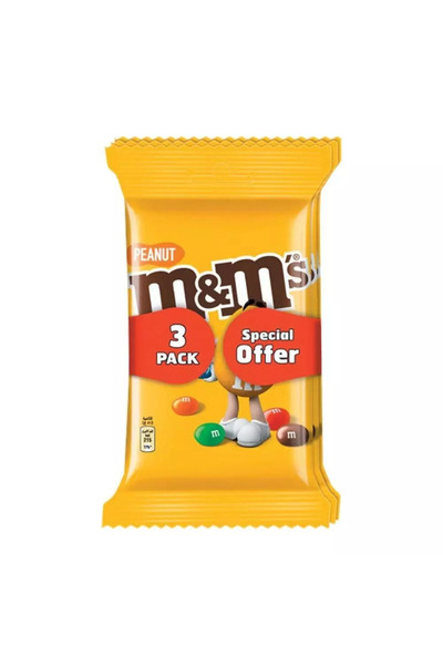 m&m حلوى الفول السوداني والشوكولاتة المغلفة بقشرة مقرمشة ملونة 3 × 82 غرام