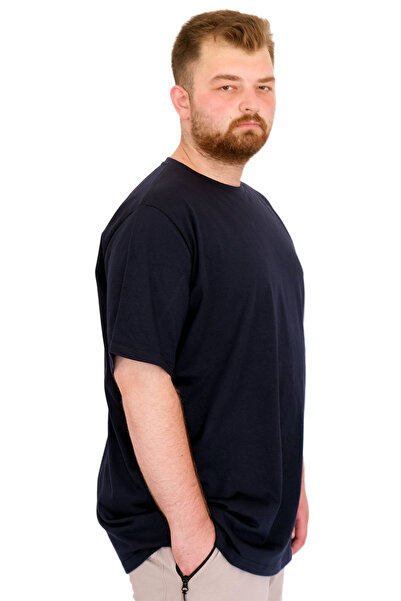 ModeXL Mode XL Large Size Men's T-Shirt Crew Neck Basic U25162 Navy Blue