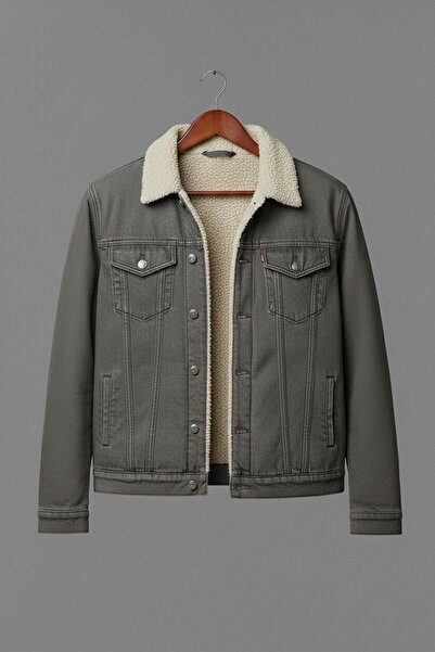 Wkm Denim جاكيت جينز رجالي من الفرو بقصة قياسية