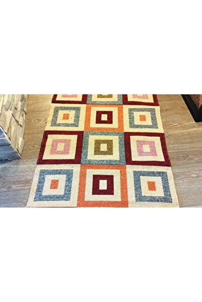 OEM Traditional woven jute rug, reversible, size 80 x 200 cm, red and cream, Geometric pattern