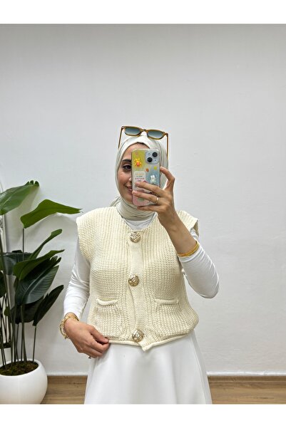 MOONSC Πλεκτό γιλέκο με διπλή τσέπη με χρυσά κουμπιά