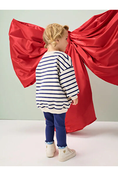 Next Baby 100% Organic Cotton Cream/Navy Blue Striped Christmas Pattern Long Sleeve 2-Piece Bottom Top Set Alyf74694