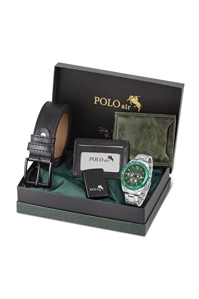 Polo Air Erkek Kol Saati Kemer Cüzdan Kartlık Çakmak Hediyelik Kutusunda Yeşi...
