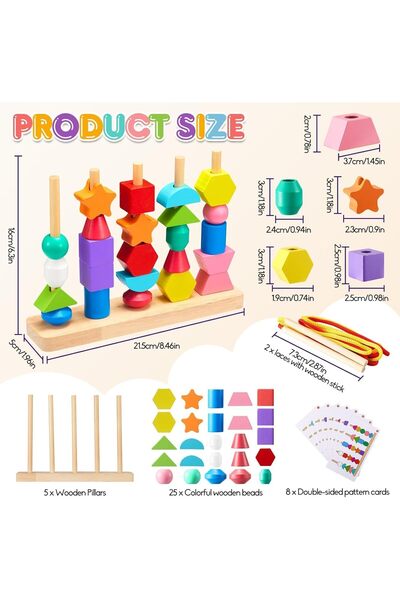 Generic Wooden Montessori 3-in-1 Color Sorting & Bead Sequencing Toy for Preschoolers