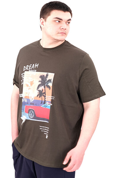ModeXL Fashion XL Large Size Men's Printed T-Shirt Palm Dream U25026 Khaki