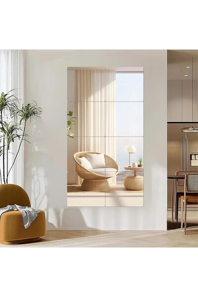 Slasa 8-Pack 14×12" Shatterproof Acrylic Mirror Tiles – Self-Adhesive Wall Mi...