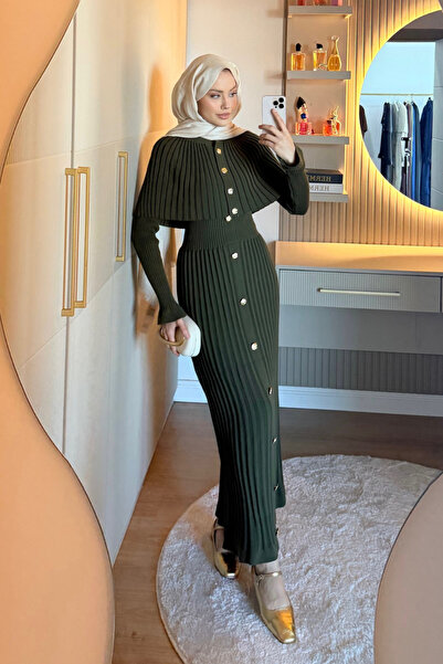 Şulemoda Giyim Çınar Cape Buttoned Suit Khaki
