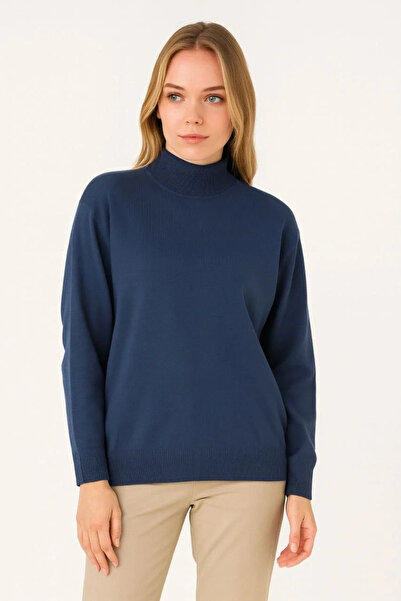 GökTR Women's Half Turtleneck Knit Sweater Soft Textured Cotton Fine Weaving, Long Sleeve Casual Regular Fit