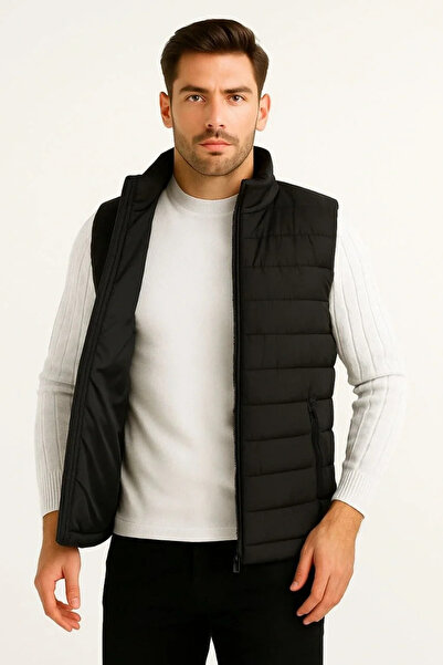 Exbob Men's Puffer Zipper Vest Water Repellent Quilted Lined Fabric with Pockets Lightweight Winter Sports Casual Jacket