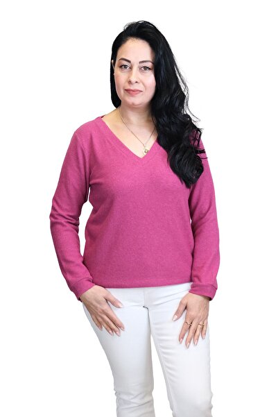 Blues Outlet Pulover pentru femei cu decolteu în V, moale, roz
