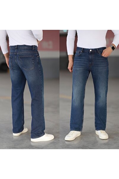 oraystore Pantaloni de denim pentru bărbați, albastru închis, cu detalii de ș...