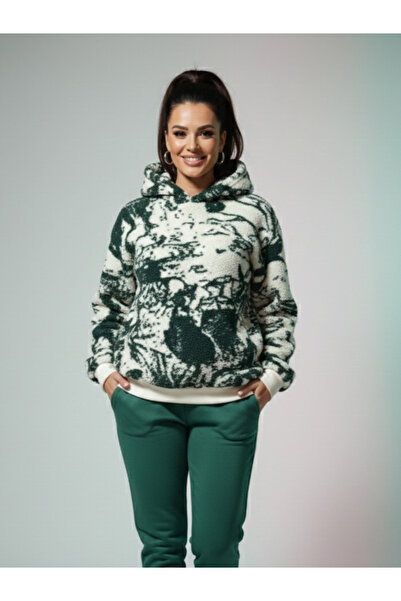 MADAMMERY Unisex Green Gothic Printed Tedy Sweatshirt