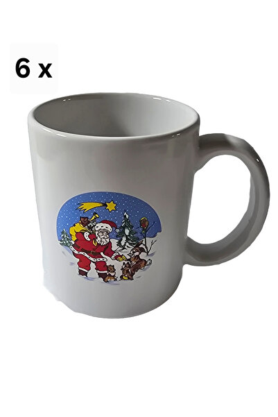 Cesiro Set of 6 mugs, 250 ml, White with Santa Claus decoration
