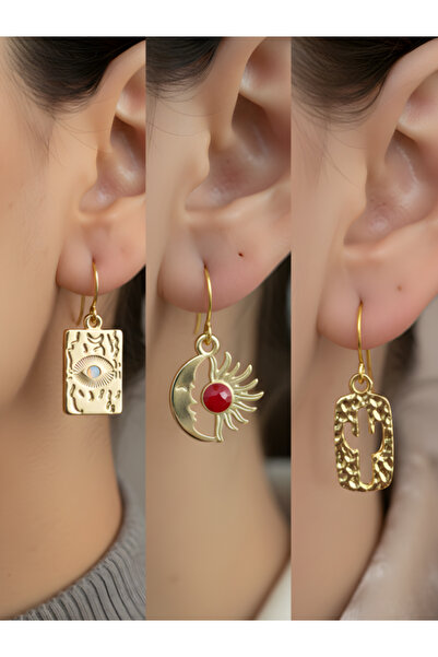 TURBİJ مجموعة أقراط نسائية من ثلاث قطع على شكل الشمس والقactus من Eye Moon Sun