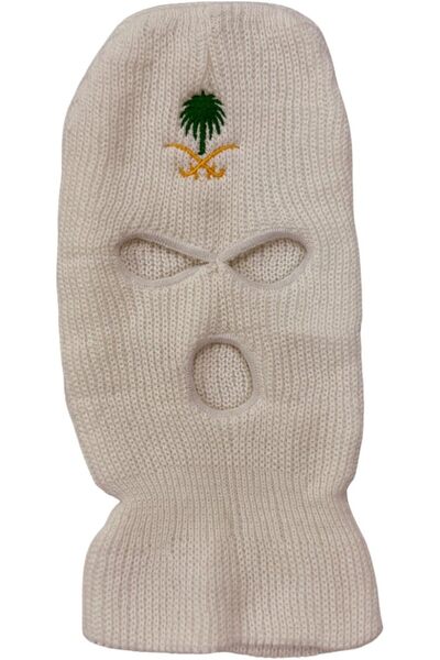 Generic National Day White Thermal Beanie with Embroidered Saudi Emblem (Swords & Palm)