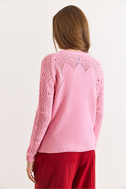 Olalook Women's Candy Pink Openwork Detailed Knitwear Blouse Blz-19003090