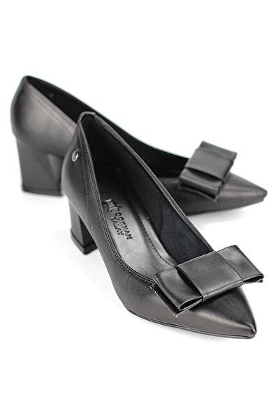 Gökhan Talay Benedita Flexible Soft Non-Slip Sole (4 cm) Women's Thick Heel Corner Bow Black Skin