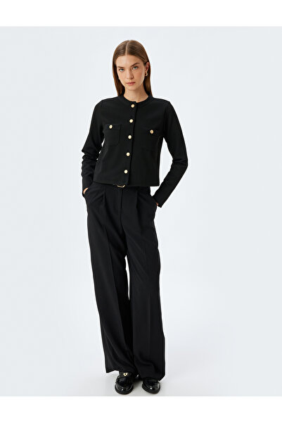 Koton Knitwear Cardigan Button Detailed Pocketed Crew Neck