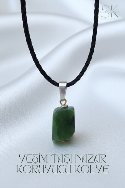Sarıbel Kehribar Yeşim Taşı Nazar Koruyucu Kolye